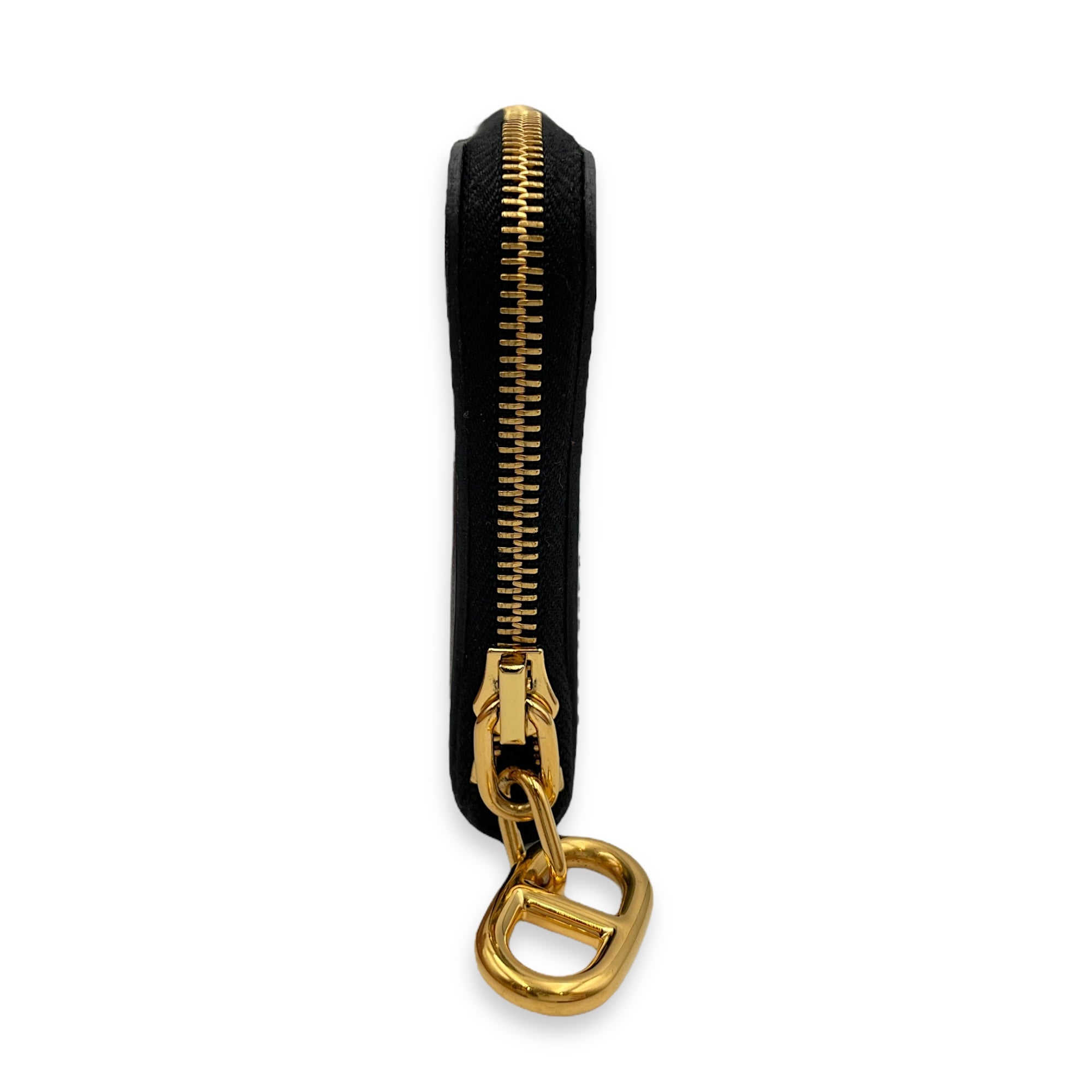 Zipengo Chaine D'ancre Compact Black Card Holder in Evercalf, Gold hardware