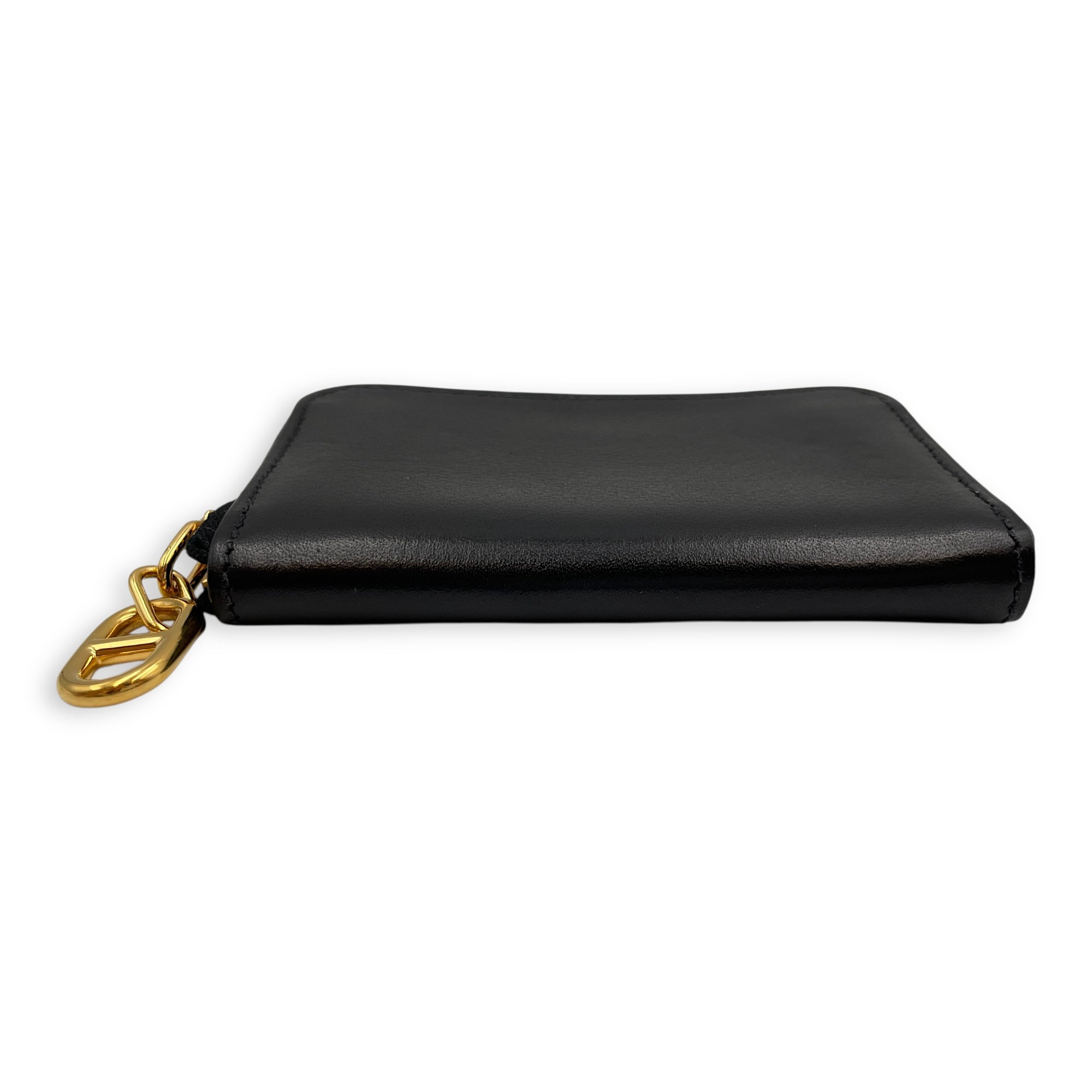 Zipengo Chaine D'ancre Compact Black Card Holder in Evercalf, Gold hardware
