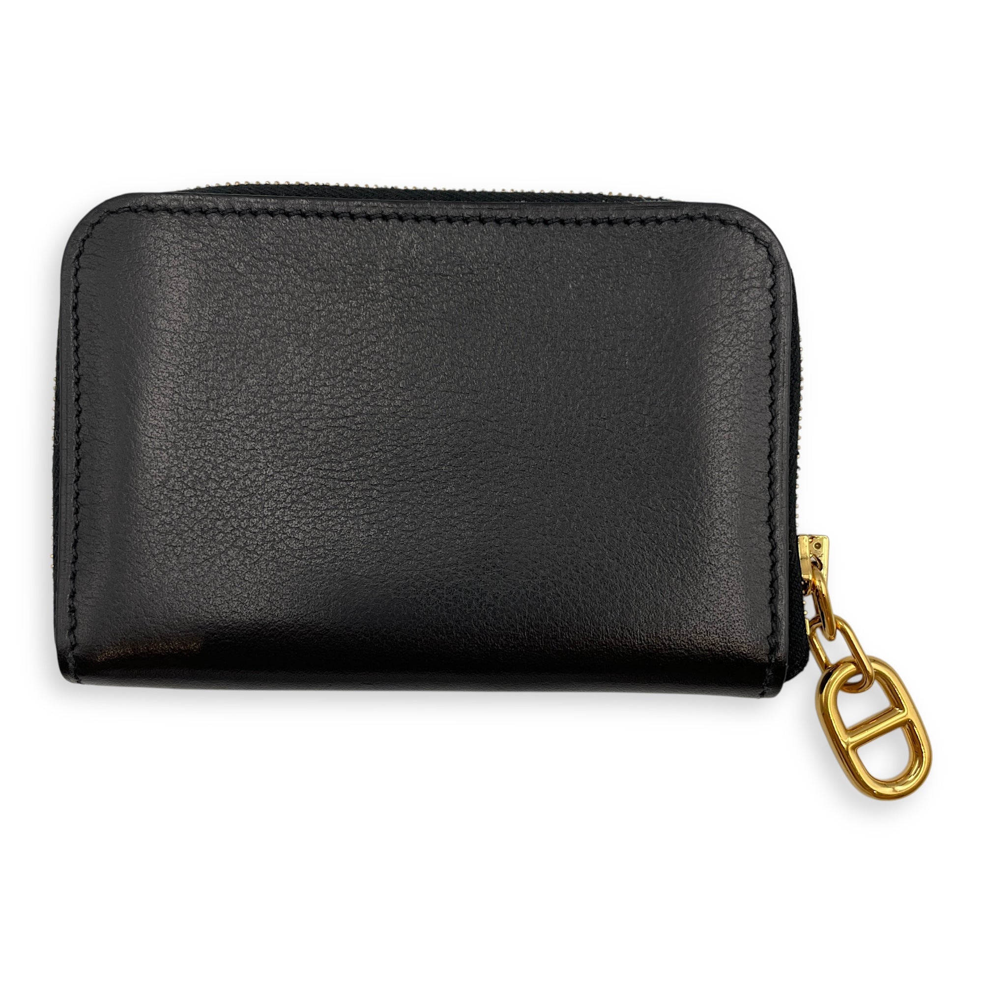 Zipengo Chaine D'ancre Compact Black Card Holder in Evercalf, Gold hardware