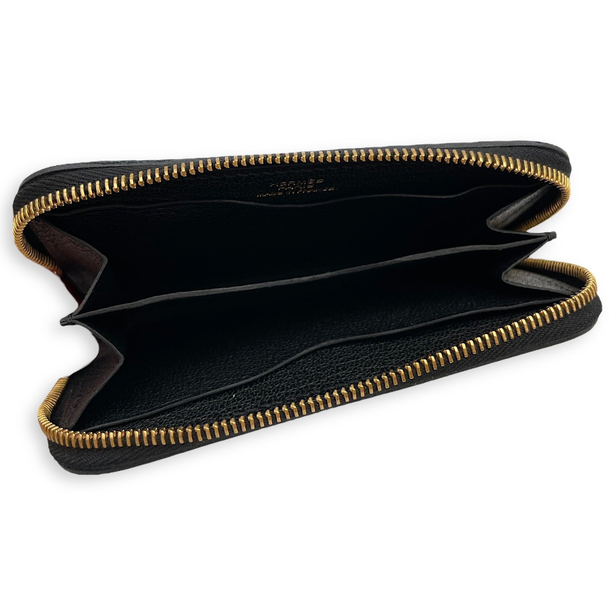Zipengo Chaine D'ancre Compact Black Card Holder in Evercalf, Gold hardware