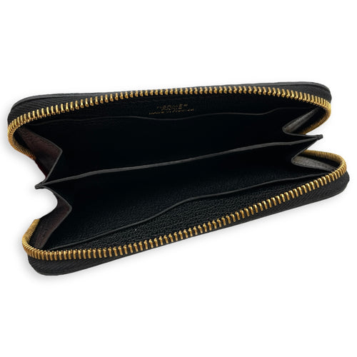 Zipengo Chaine D'ancre Compact Black Card Holder in Evercalf, Gold hardware