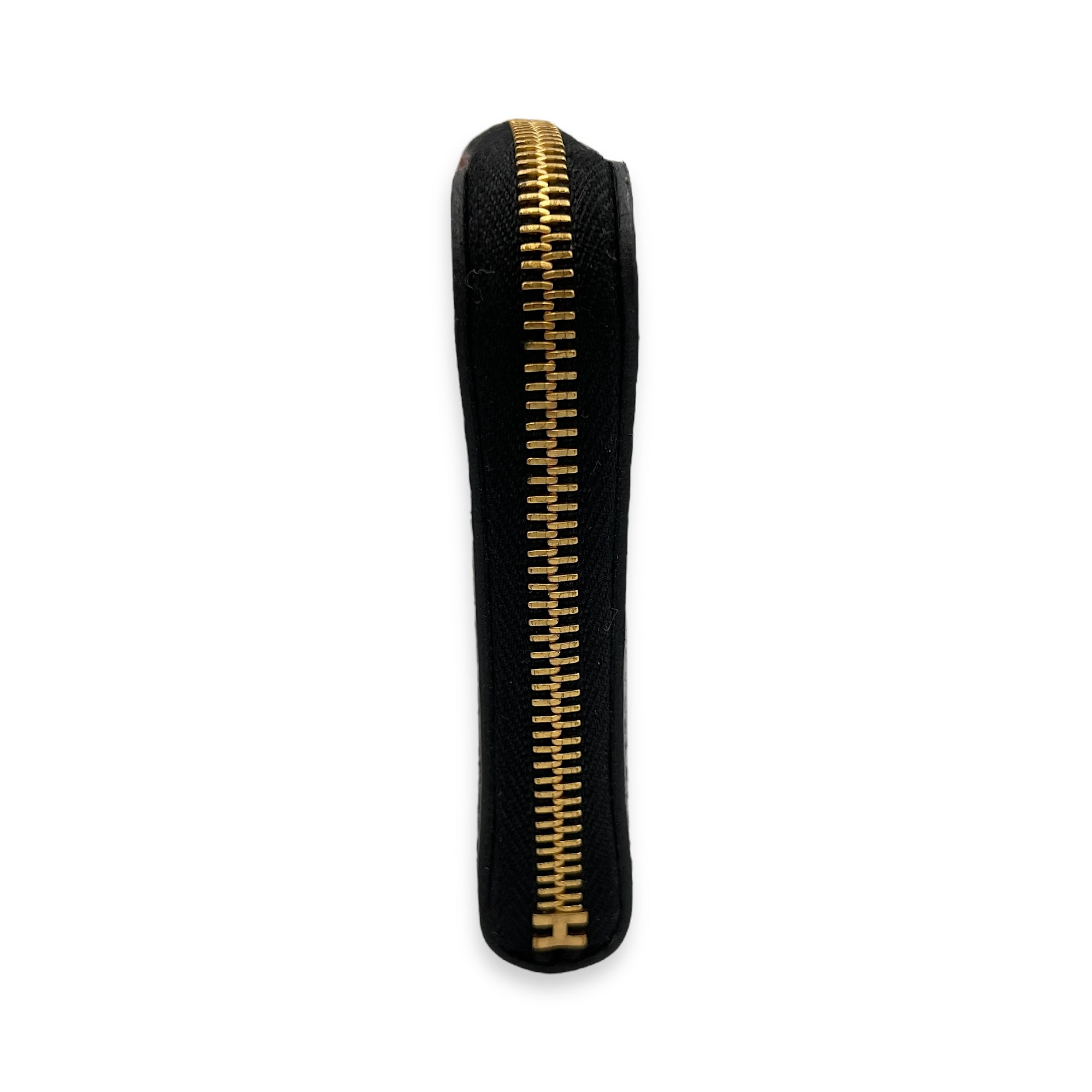 Zipengo Chaine D'ancre Compact Black Card Holder in Evercalf, Gold hardware