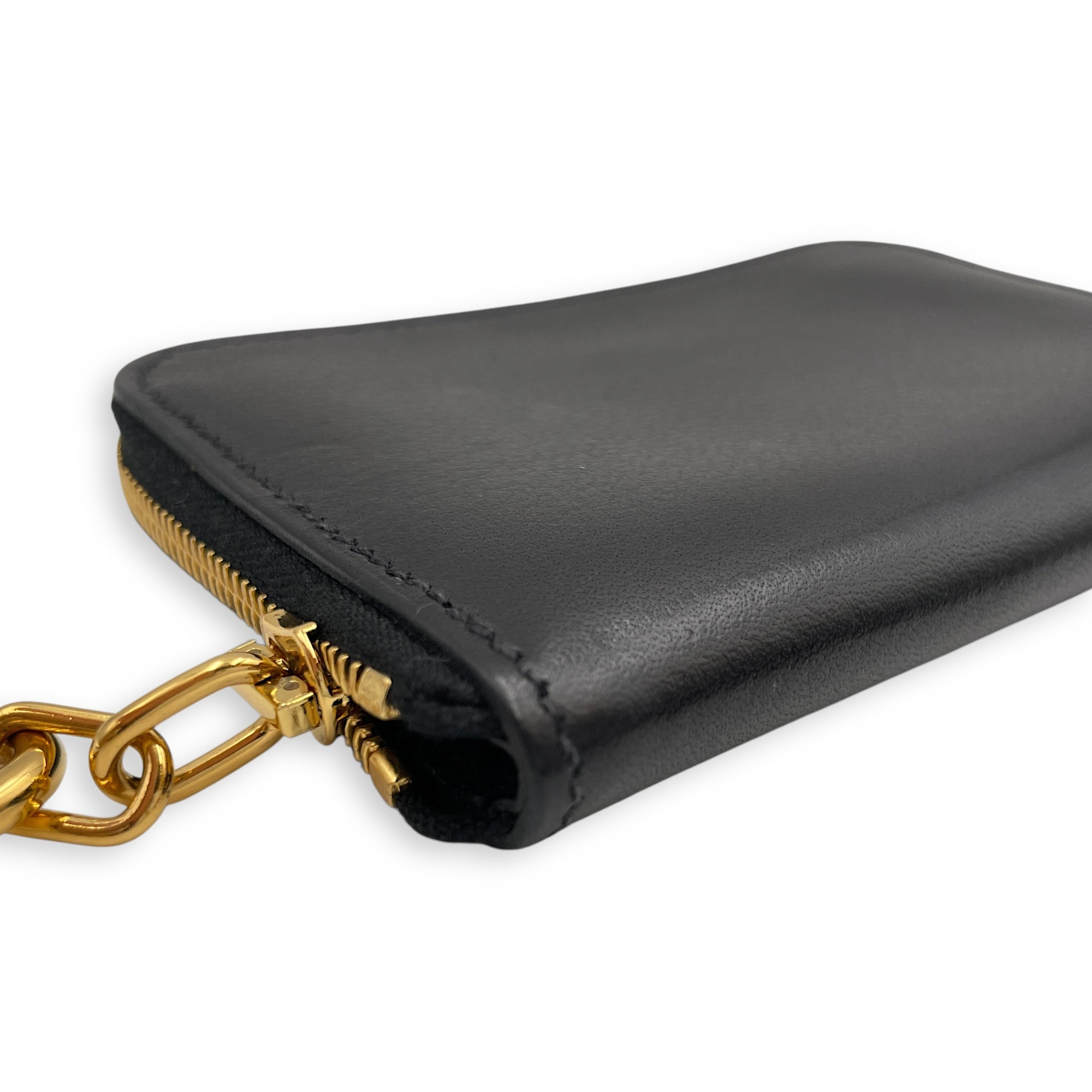 Zipengo Chaine D'ancre Compact Black Card Holder in Evercalf, Gold hardware