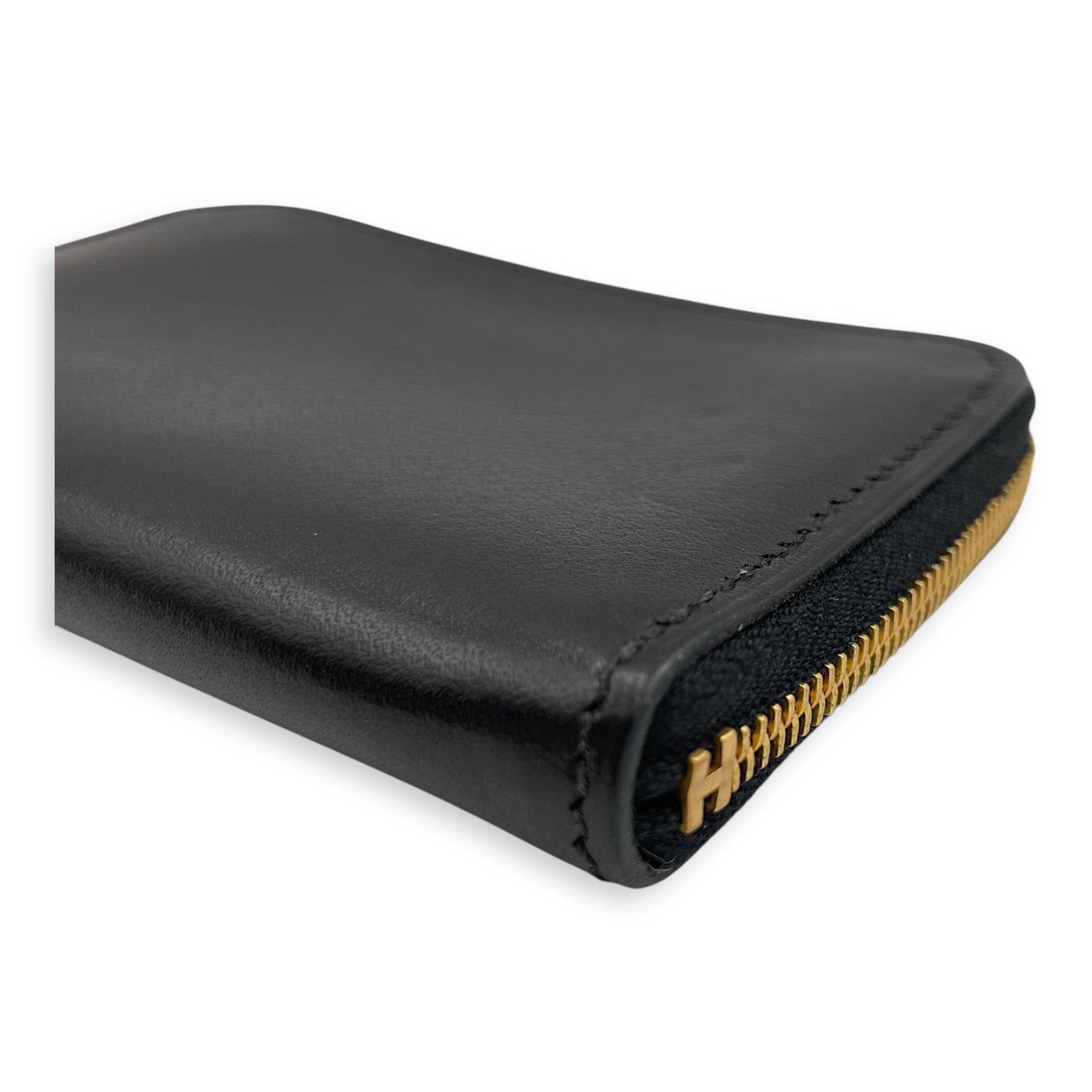 Zipengo Chaine D'ancre Compact Black Card Holder in Evercalf, Gold hardware