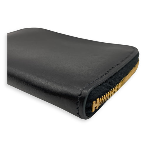 Zipengo Chaine D'ancre Compact Black Card Holder in Evercalf, Gold hardware