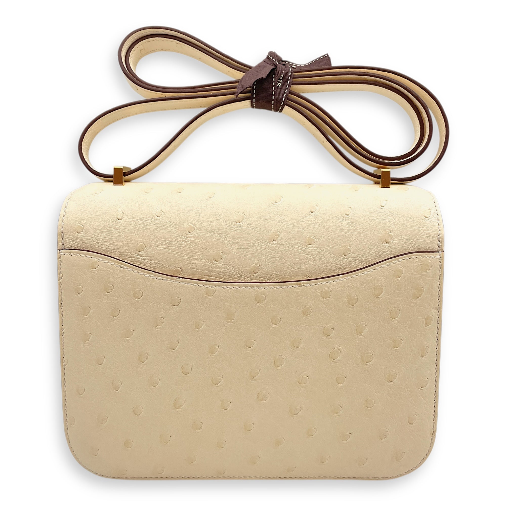 Constance Mirror 18 Nata in Ostrich, Gold hardware