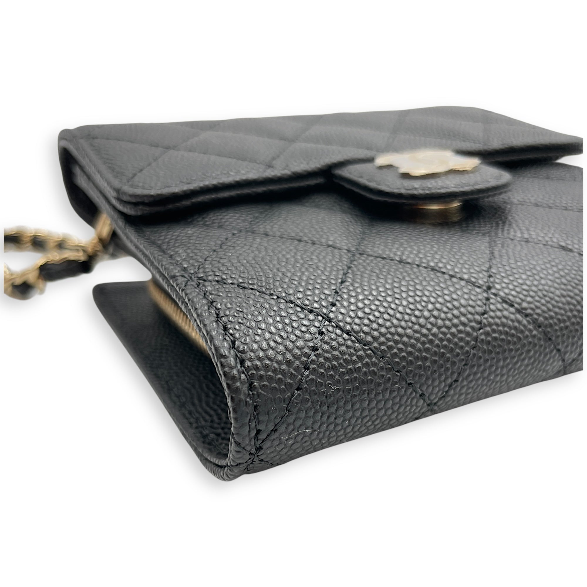 Quilted Classic Flap Black Wallet On Chain in Caviar Leather, Gold hardware