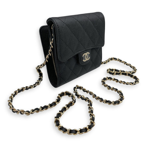 Quilted Classic Flap Black Wallet On Chain in Caviar Leather, Gold hardware