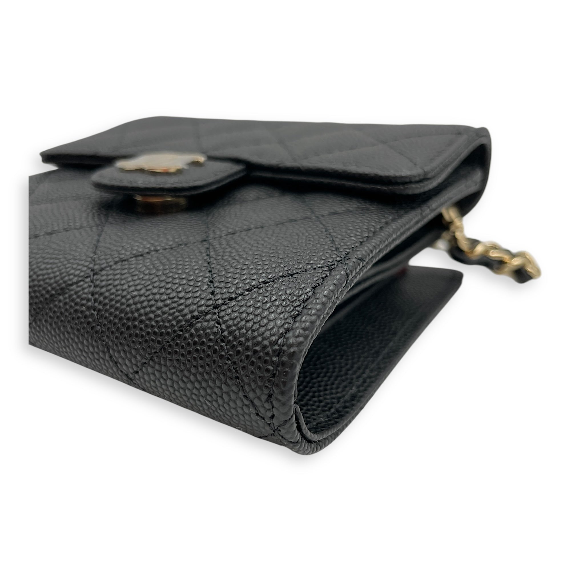 Quilted Classic Flap Black Wallet On Chain in Caviar Leather, Gold hardware