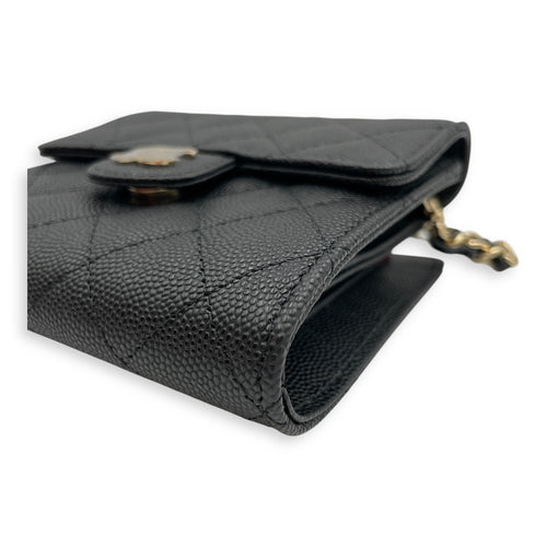 Quilted Classic Flap Black Wallet On Chain in Caviar Leather, Gold hardware