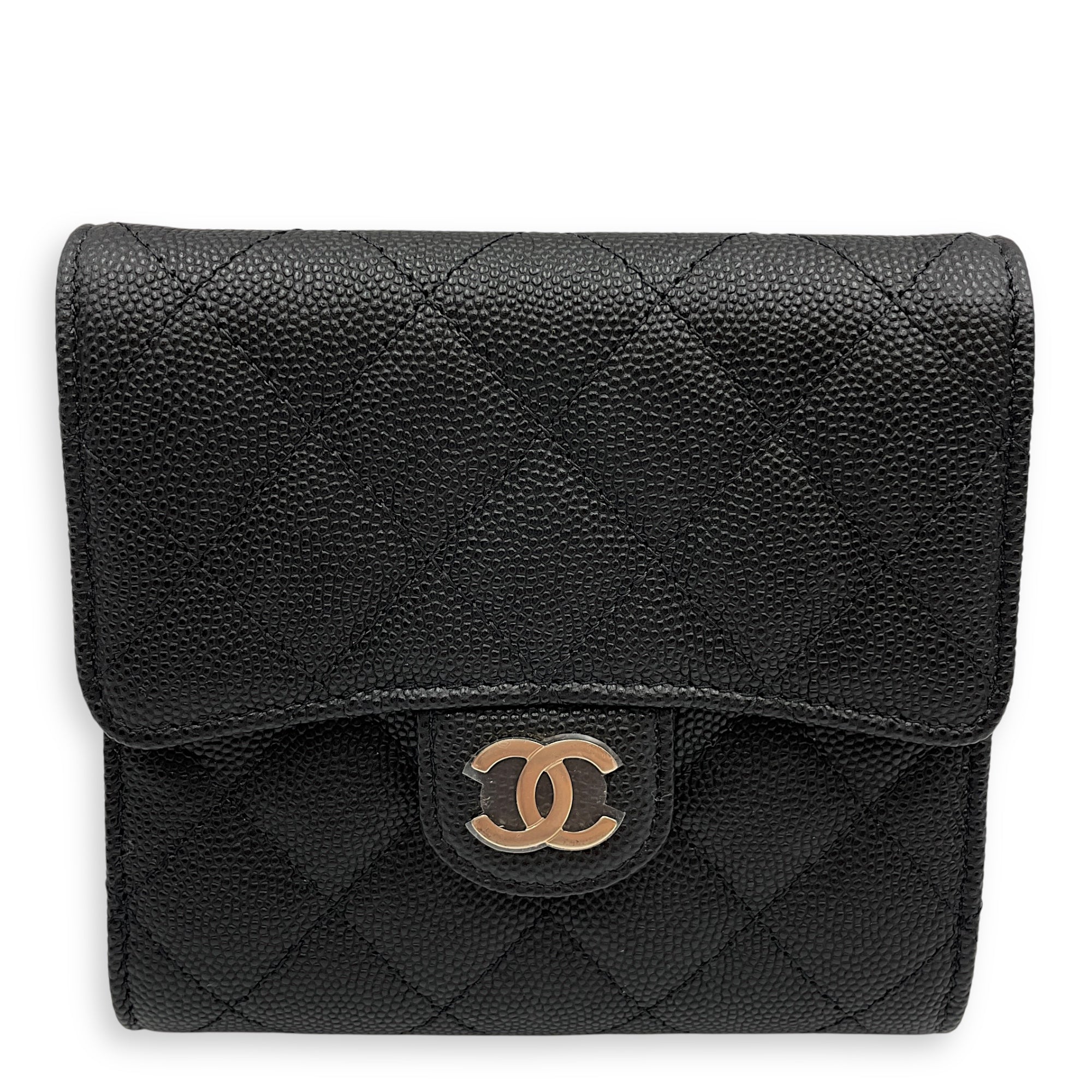 Quilted Classic Flap Black Wallet On Chain in Caviar Leather, Gold hardware