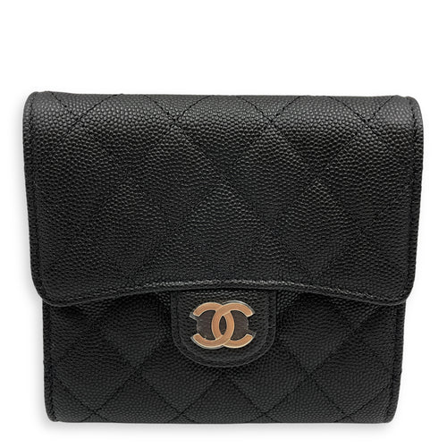 Quilted Classic Flap Black Wallet On Chain in Caviar Leather, Gold hardware
