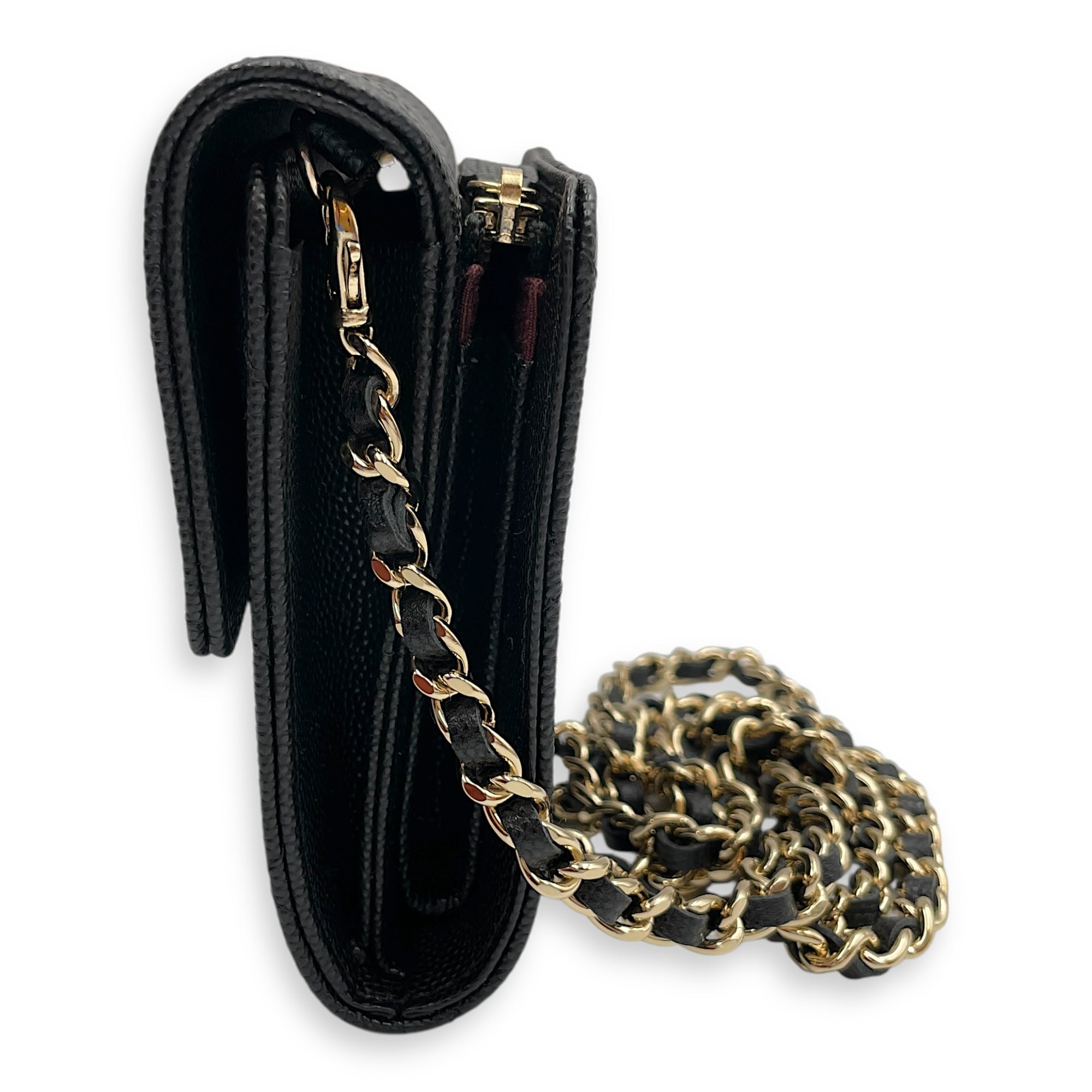 Quilted Classic Flap Black Wallet On Chain in Caviar Leather, Gold hardware
