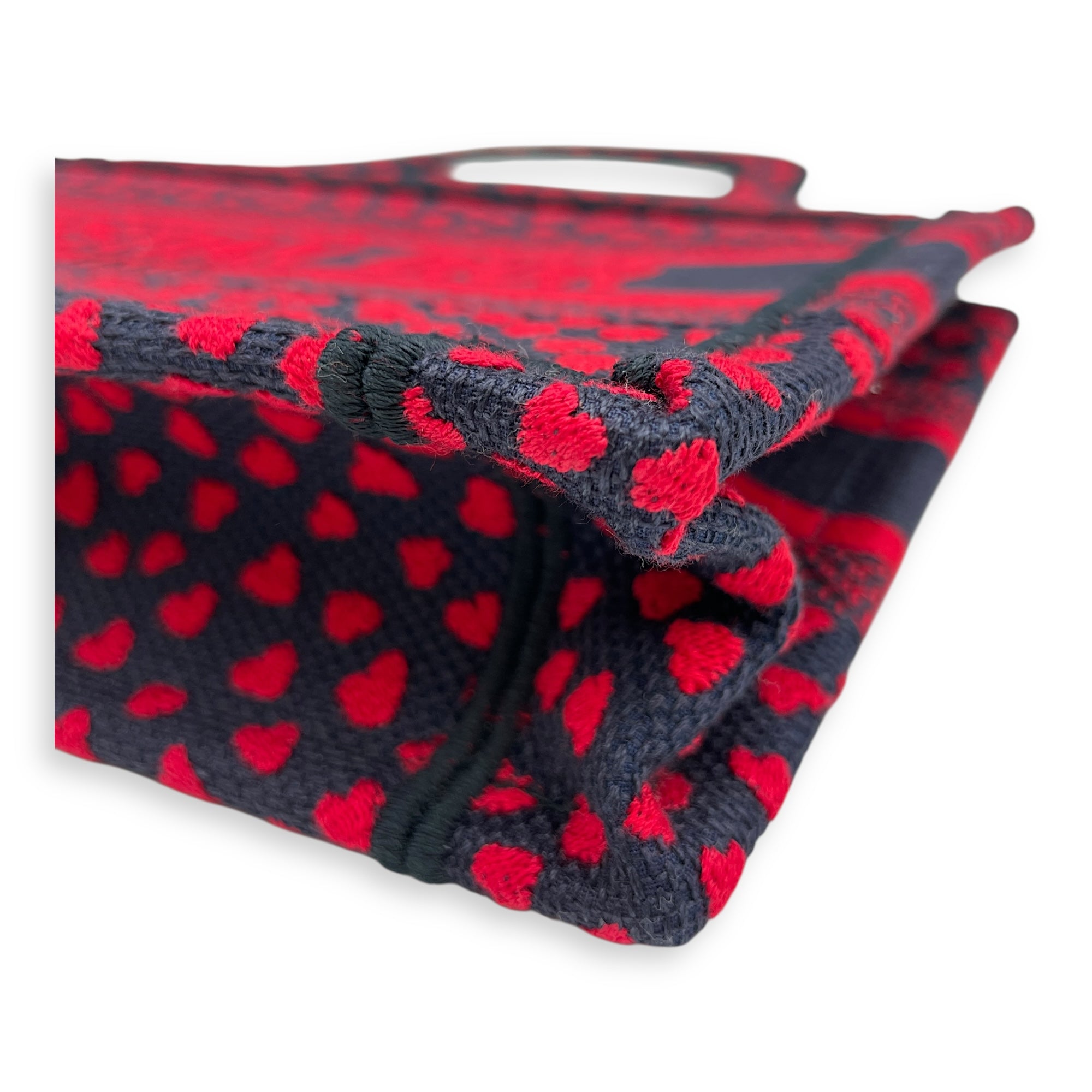 Book Tote with Heart Motif Mini Blue/Red Top Handle Bag in Canvas