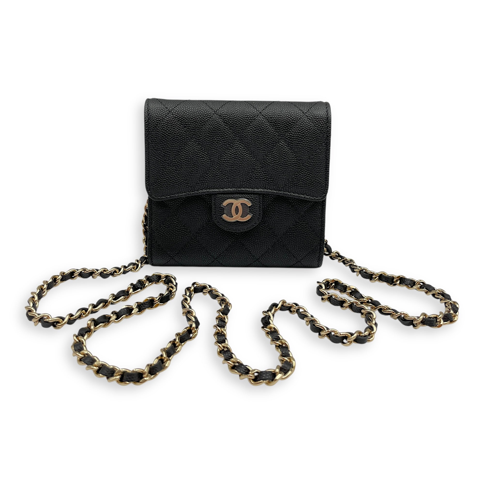 Quilted Classic Flap Black Wallet On Chain in Caviar Leather, Gold hardware