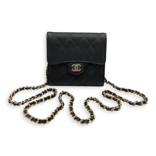 Quilted Classic Flap Black Wallet On Chain in Caviar Leather, Gold hardware