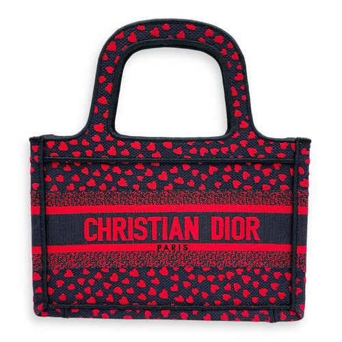 Book Tote with Heart Motif Mini Blue/Red Top Handle Bag in Canvas