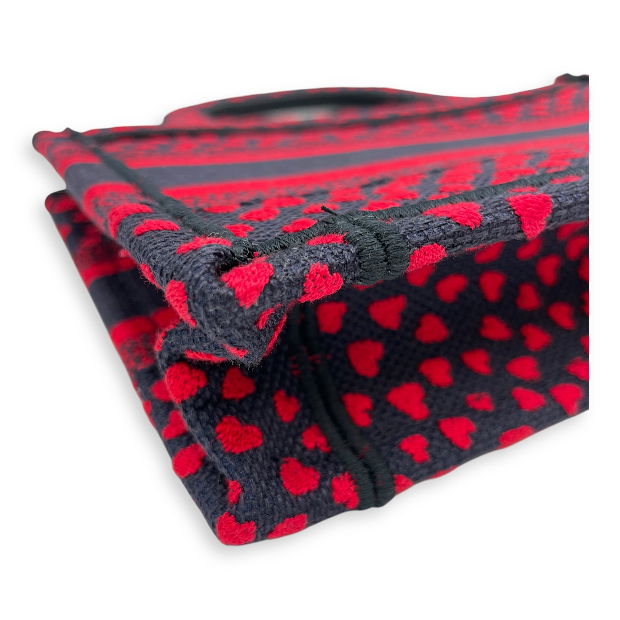 Book Tote with Heart Motif Mini Blue/Red Top Handle Bag in Canvas