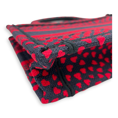 Book Tote with Heart Motif Mini Blue/Red Top Handle Bag in Canvas
