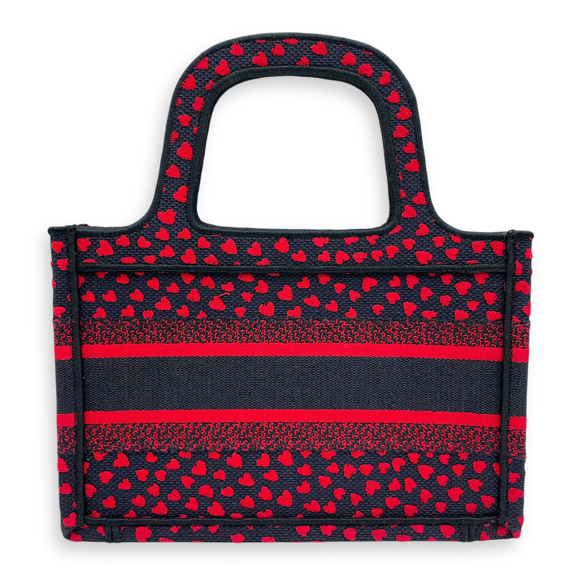 Book Tote with Heart Motif Mini Blue/Red Top Handle Bag in Canvas