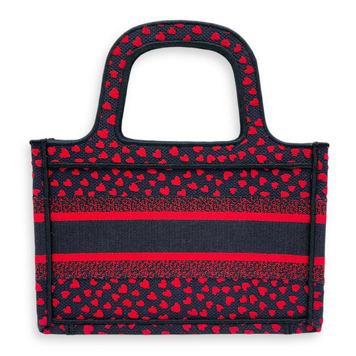 Book Tote with Heart Motif Mini Blue/Red Top Handle Bag in Canvas