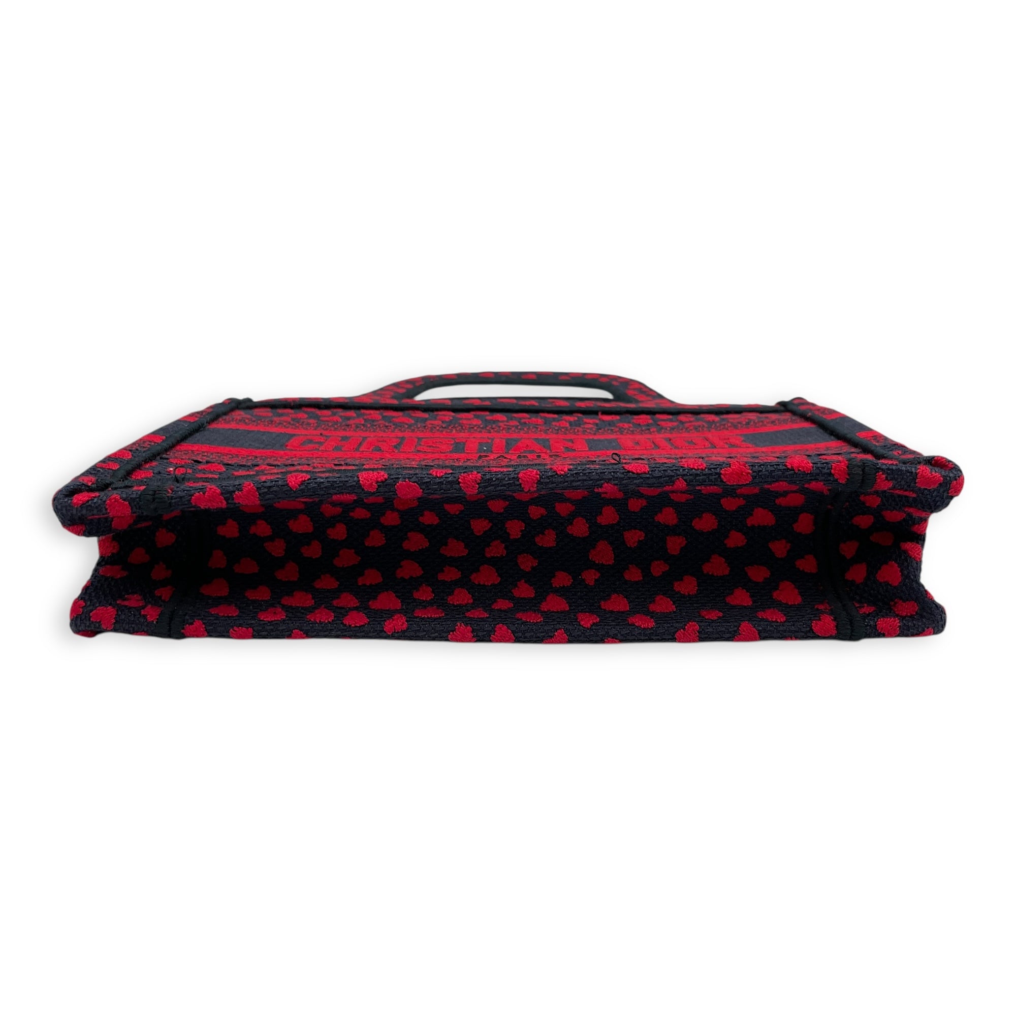 Book Tote with Heart Motif Mini Blue/Red Top Handle Bag in Canvas