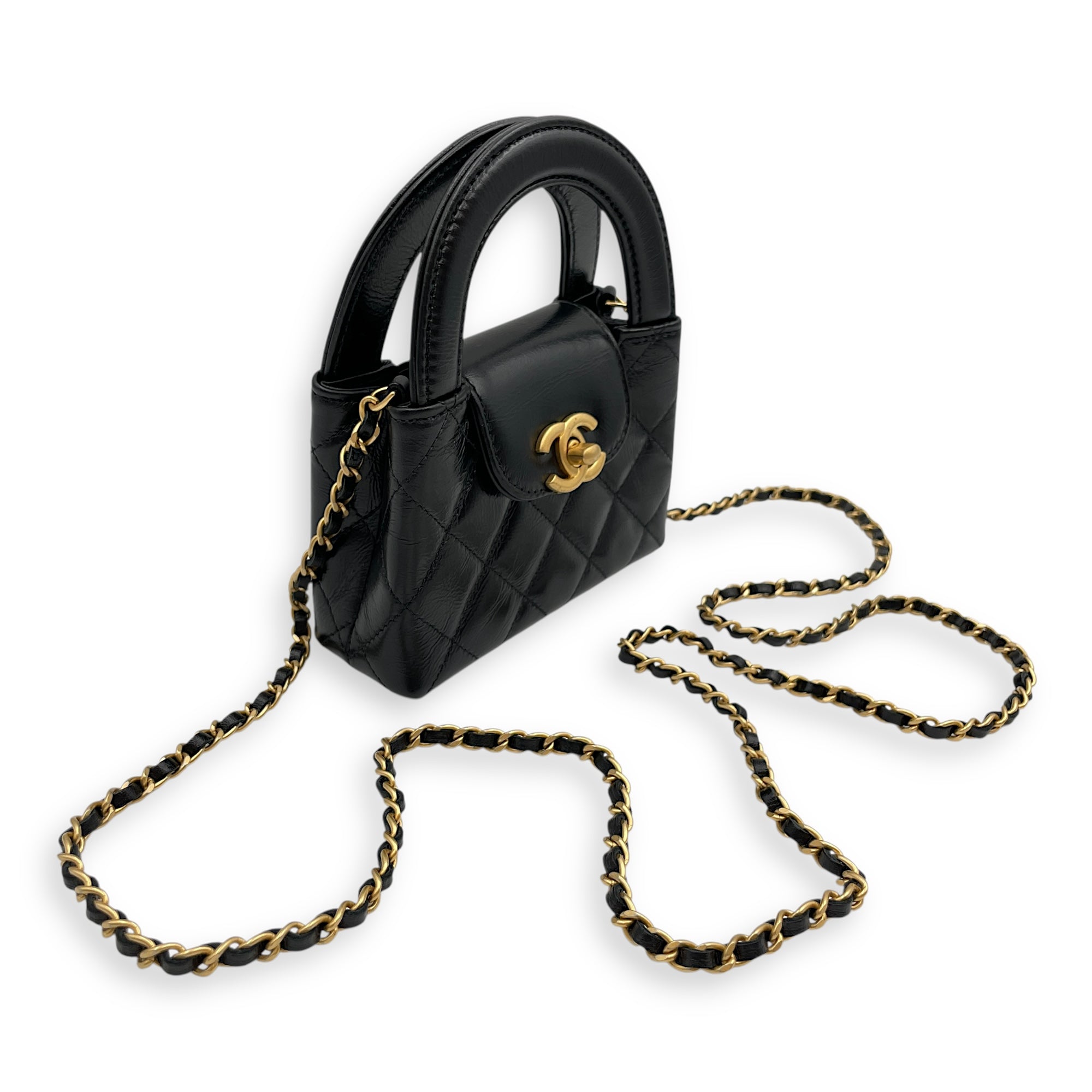 Kelly Mini Black Crossbody Bag in Lambskin, Gold hardware