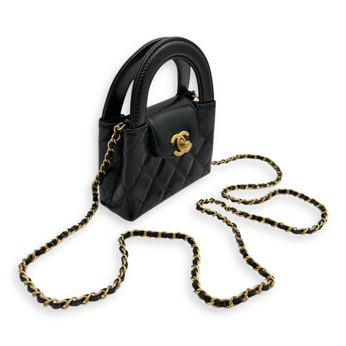 Kelly Mini Black Crossbody Bag in Lambskin, Gold hardware