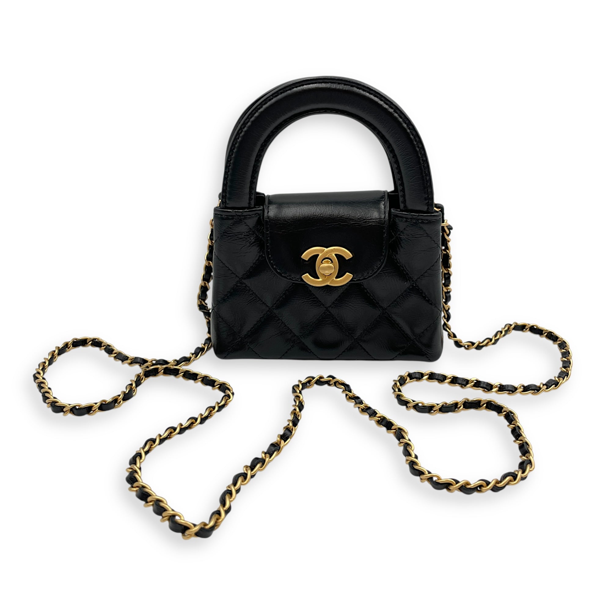 Kelly Mini Black Crossbody Bag in Lambskin, Gold hardware