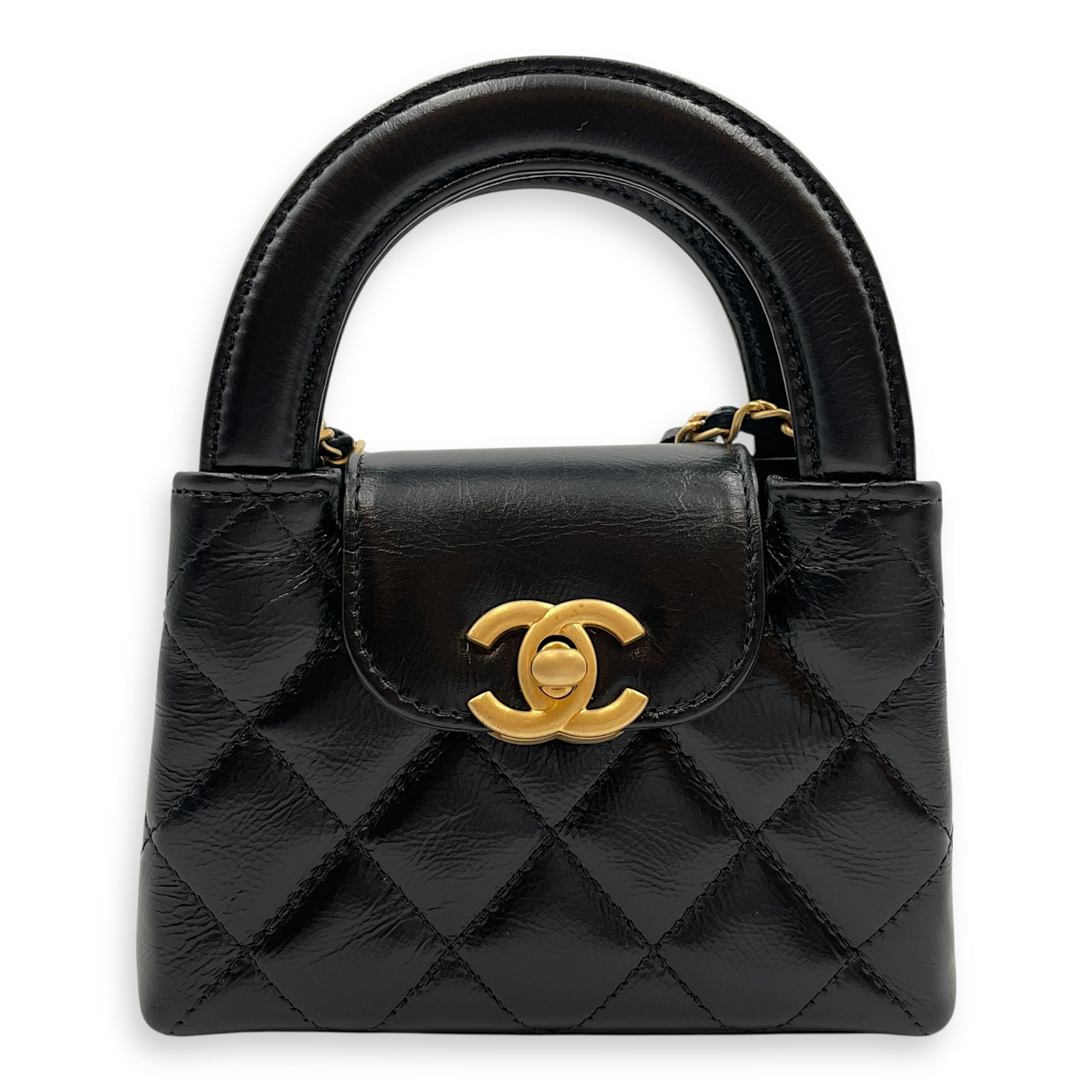 Kelly Mini Black Crossbody Bag in Lambskin, Gold hardware