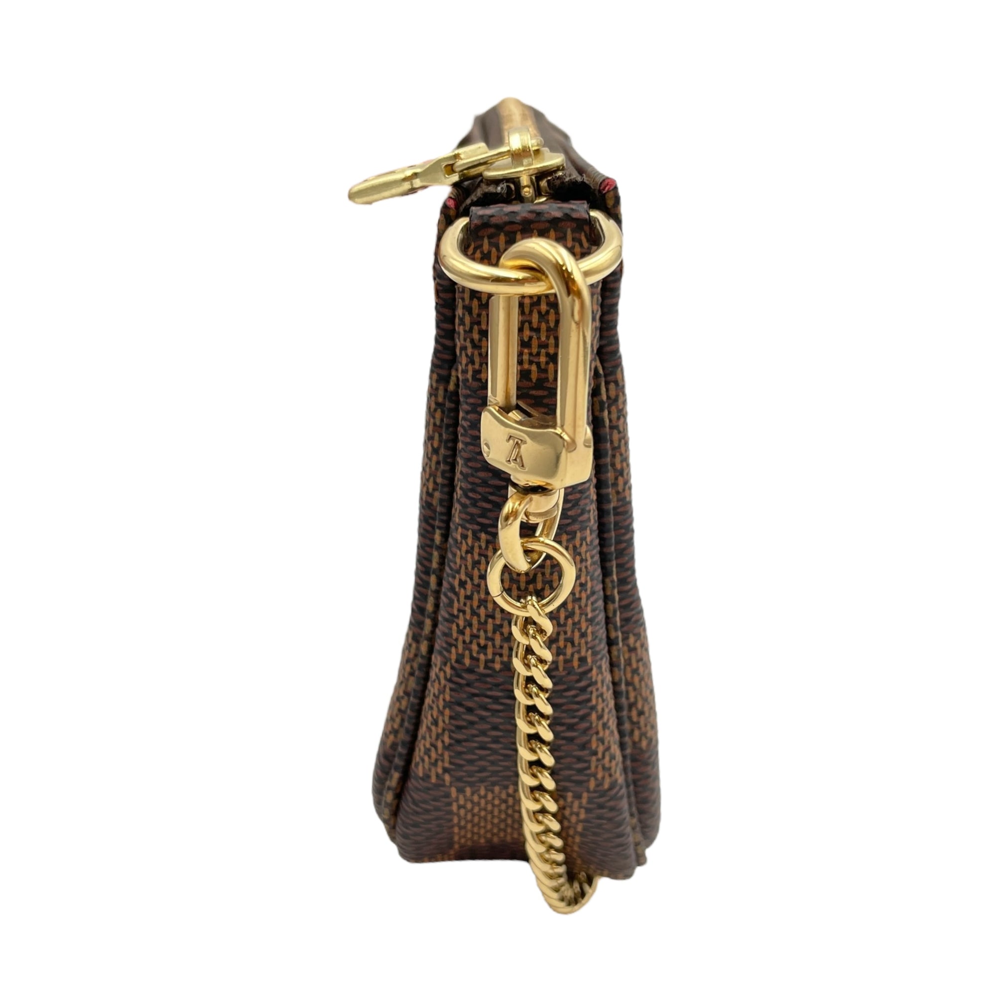 LV Damier Accessories Pochette Mini Brown Clutch in Canvas, Gold hardware