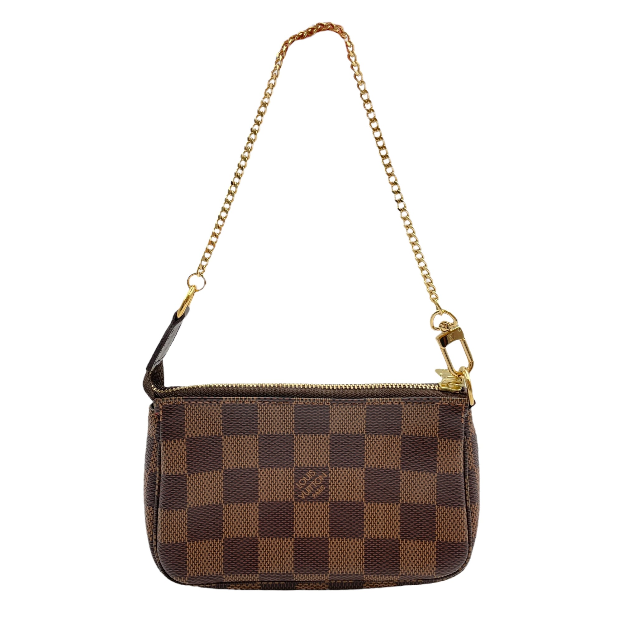 LV Damier Accessories Pochette Mini Brown Clutch in Canvas, Gold hardware