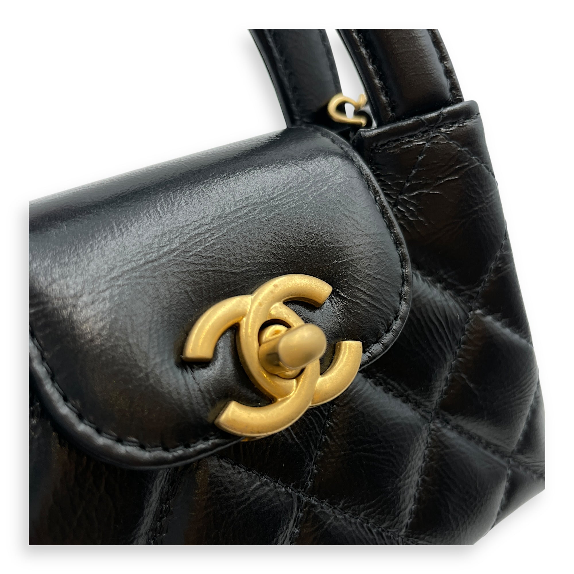 Kelly Mini Black Crossbody Bag in Lambskin, Gold hardware