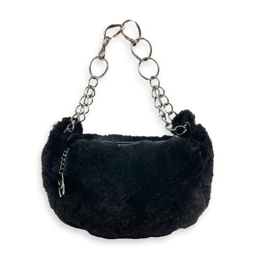 Vintage Black Shoulder Bag in Natural Fur Silver hardware