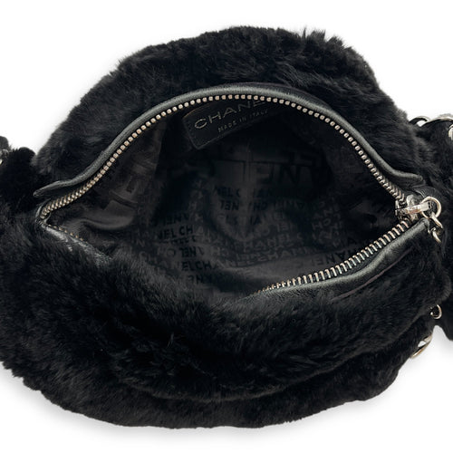 Vintage Black Shoulder Bag in Natural Fur Silver hardware