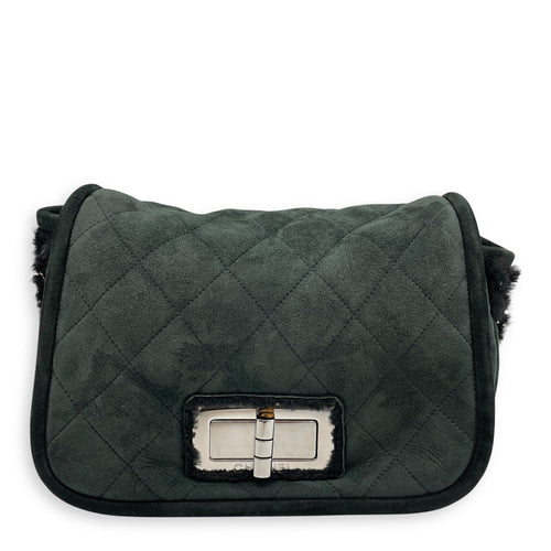 Quilted Shearling Mademoiselle Lock Dark Green Shoulder Bag in Nubuck Silver hardware CL2506-13480 1