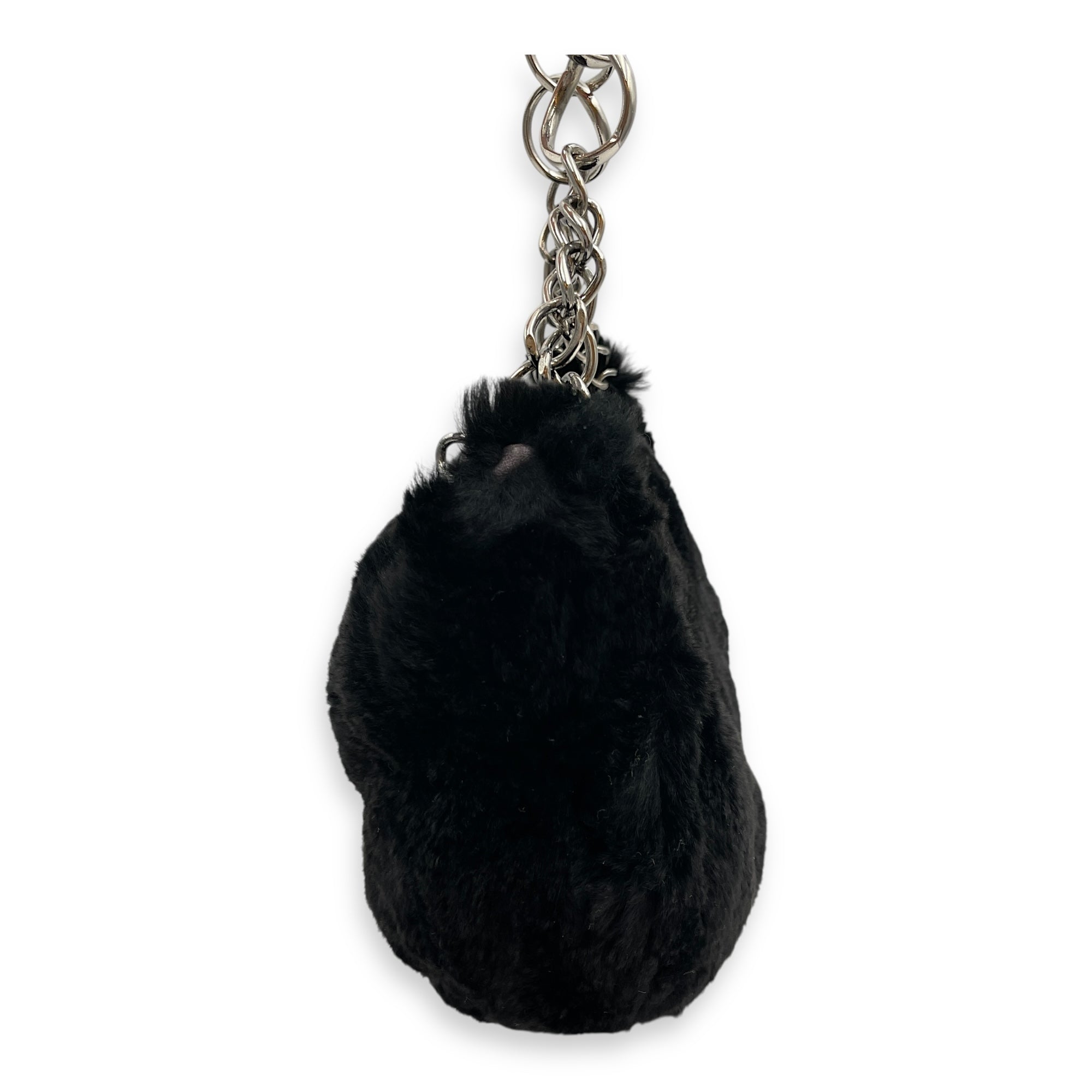 Vintage Black Shoulder Bag in Faux Fur, Silver hardware