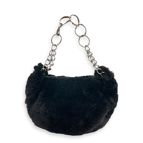 Vintage Black Shoulder Bag in Natural Fur Silver hardware