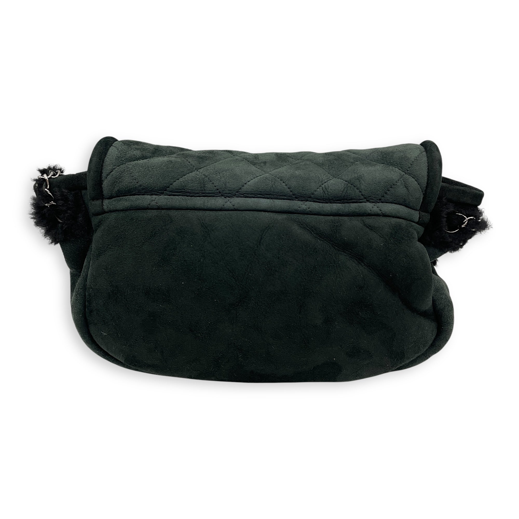 Quilted Shearling Mademoiselle Lock Dark Green Shoulder Bag in Nubuck Silver hardware CL2506-13480 2