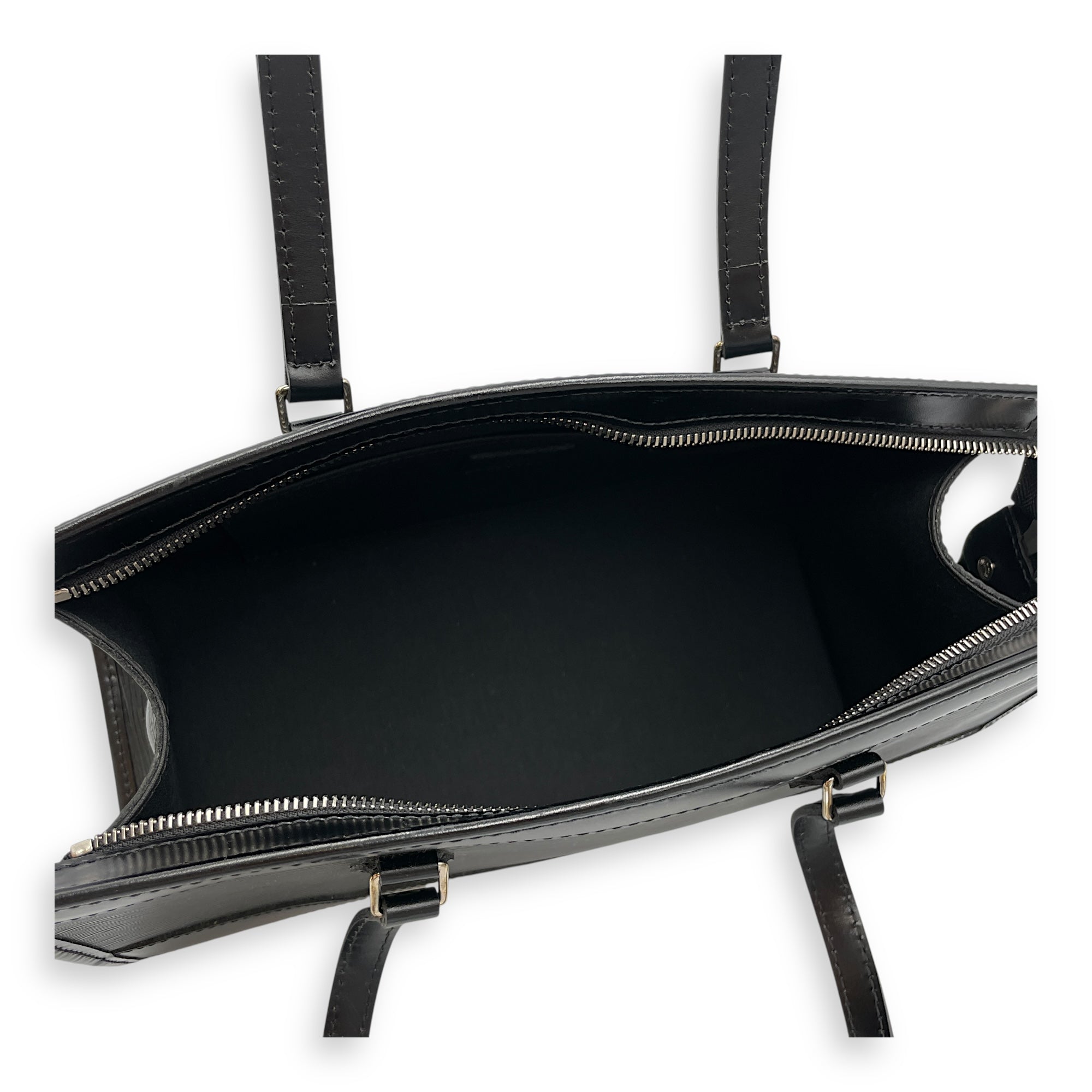 Madeleine PM Epi Black Top Handle Bag in Epi Leather, Silver hardware