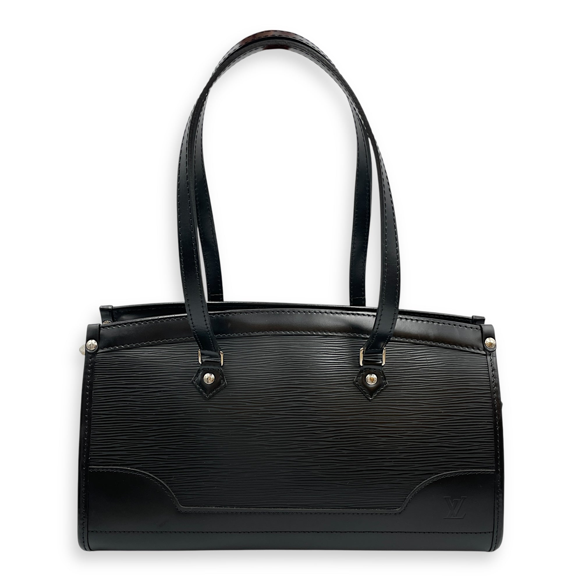 Madeleine PM Epi Black Top Handle Bag in Epi Leather, Silver hardware