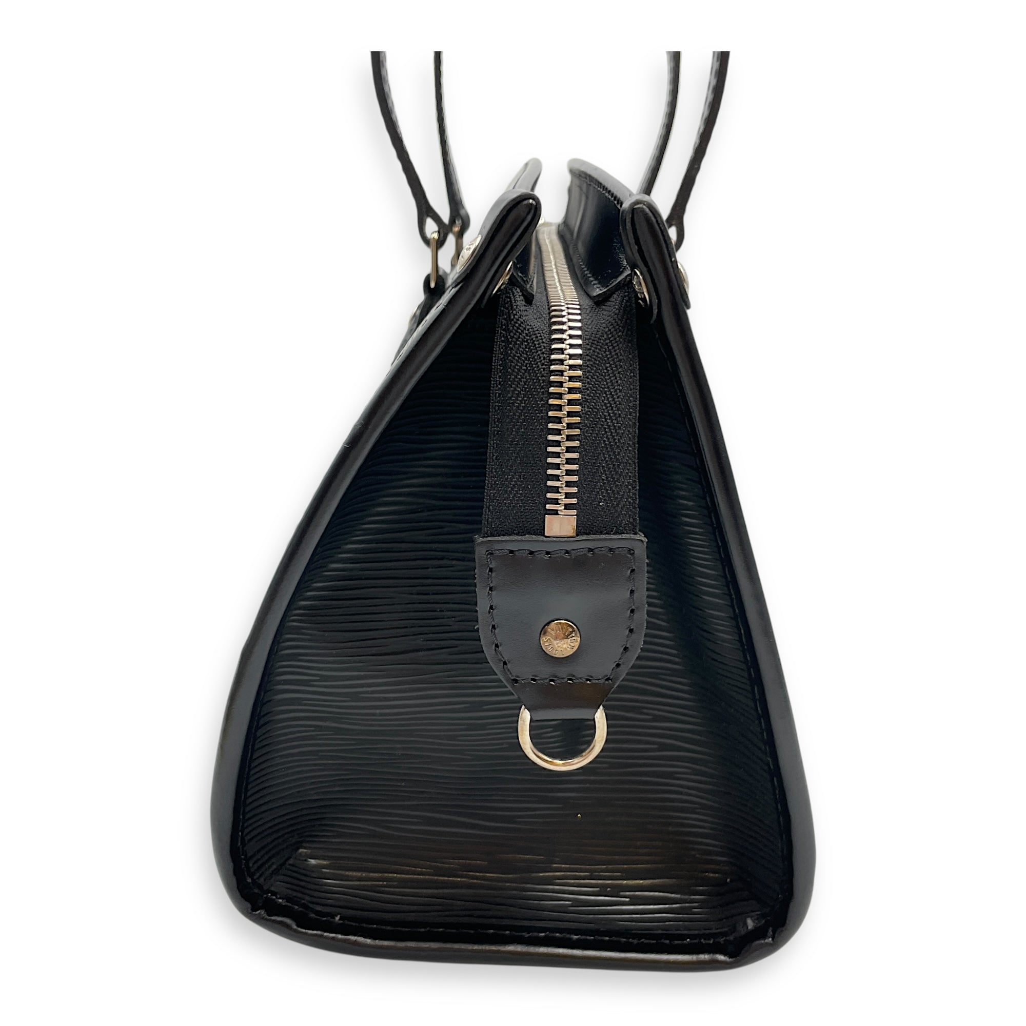 Madeleine PM Epi Black Top Handle Bag in Epi Leather, Silver hardware