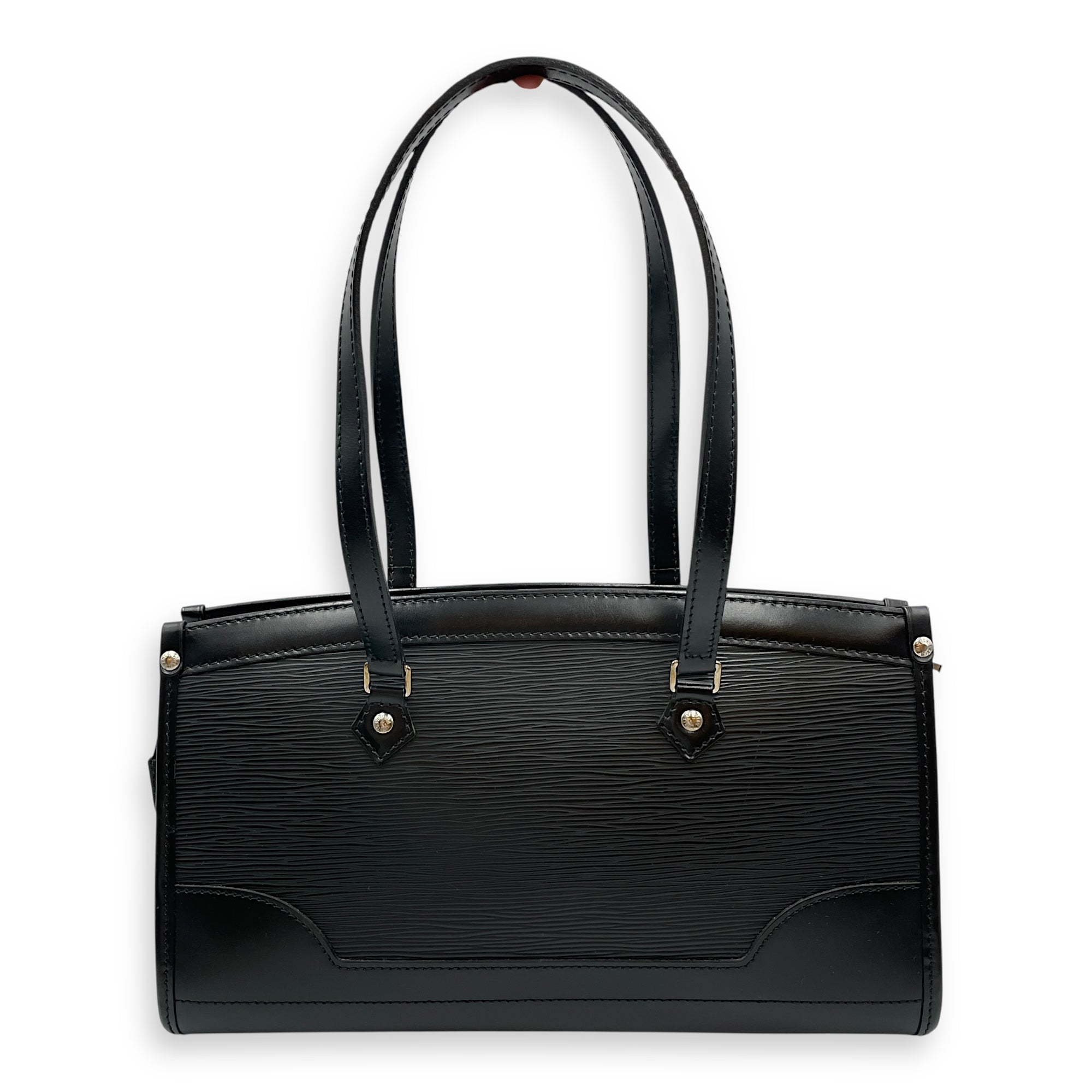 Madeleine PM Epi Black Top Handle Bag in Epi Leather, Silver hardware