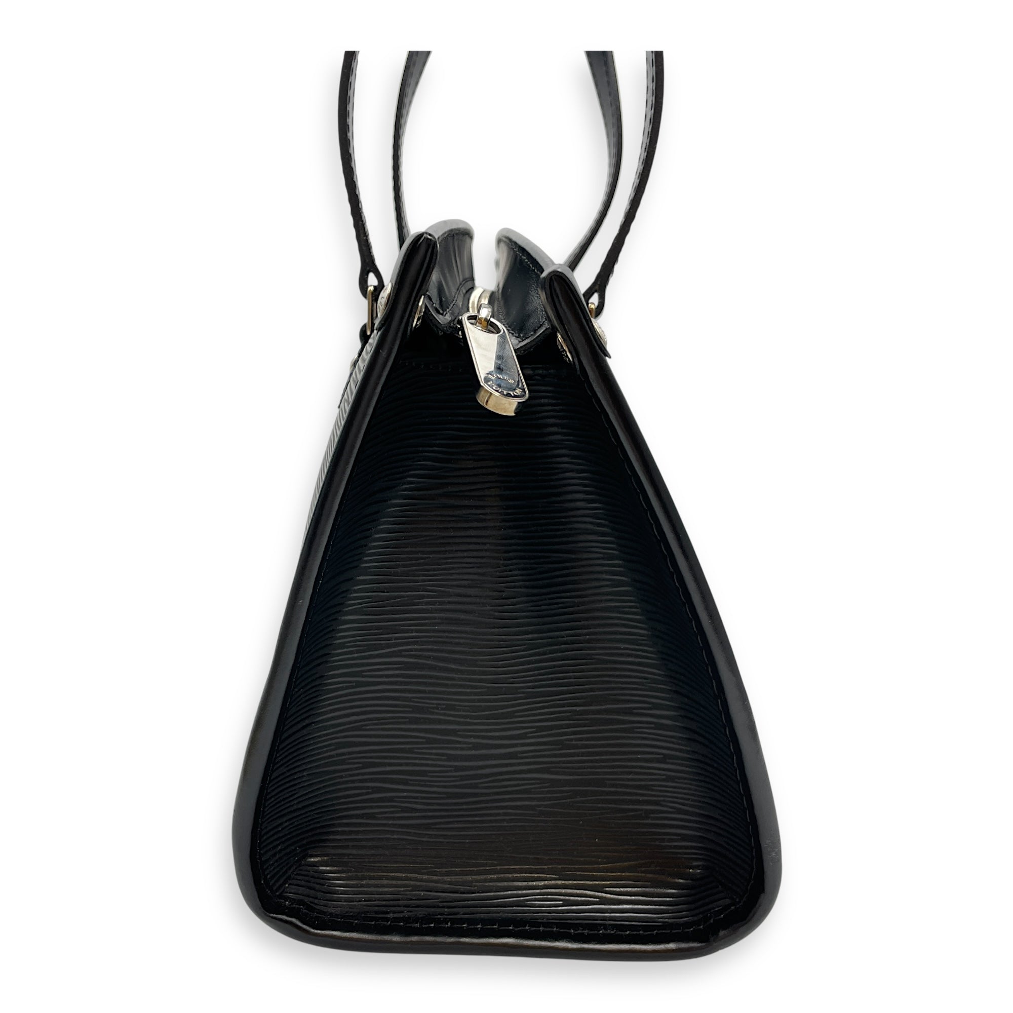 Madeleine PM Epi Black Top Handle Bag in Epi Leather, Silver hardware