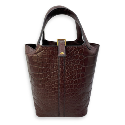 Picotin 18 Rouge Sellier in Matte Alligator, Gold hardware