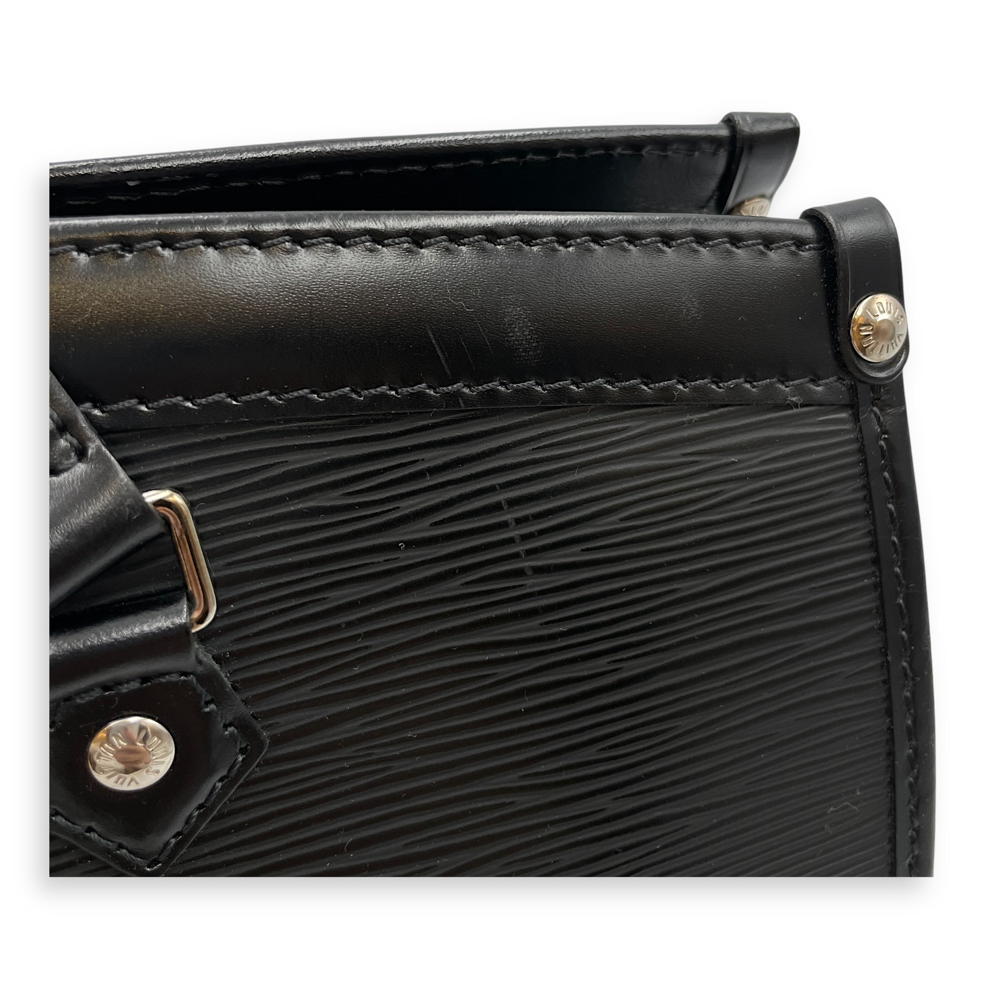 Madeleine PM Epi Black Top Handle Bag in Epi Leather, Silver hardware