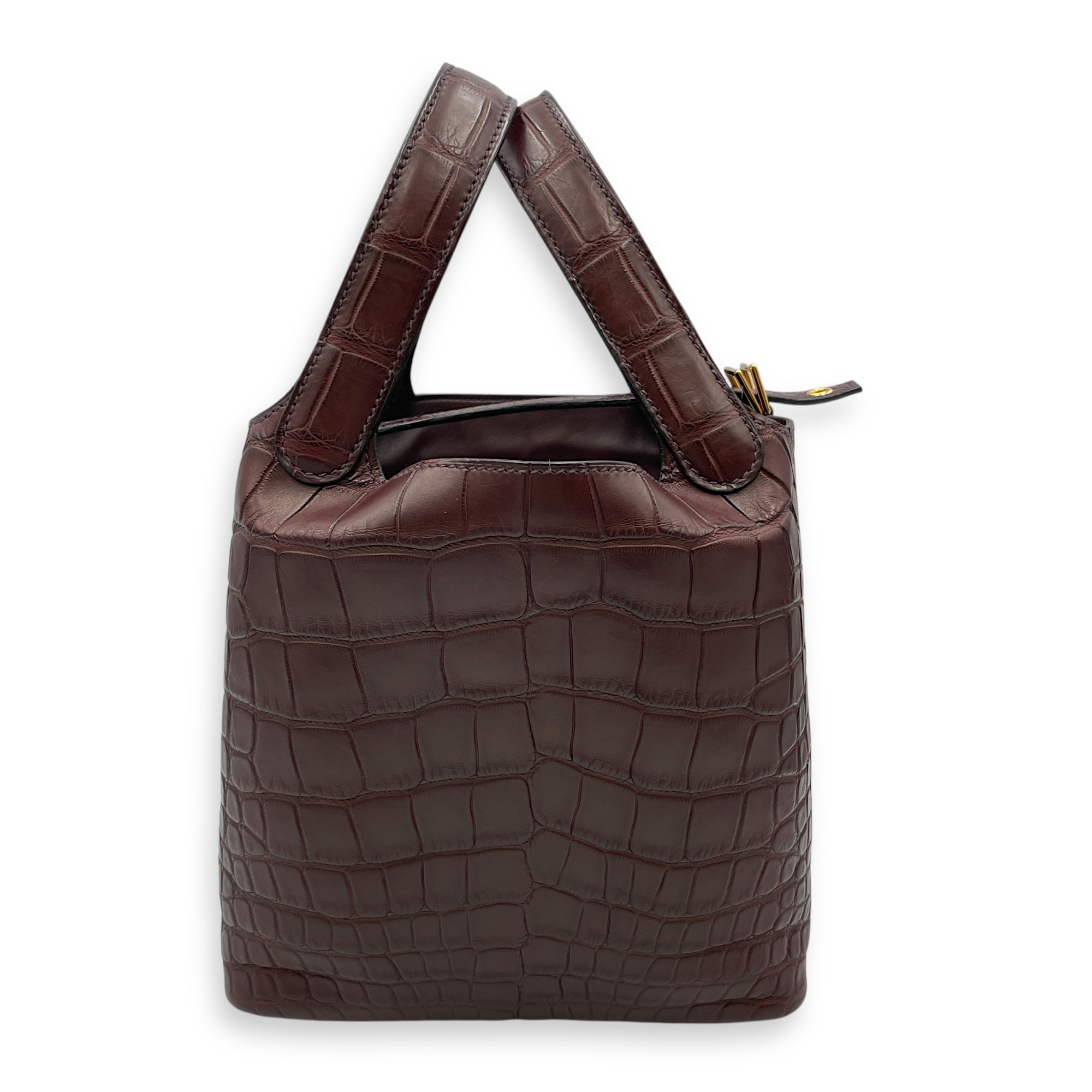 Picotin 18 Rouge Sellier in Matte Alligator, Gold hardware
