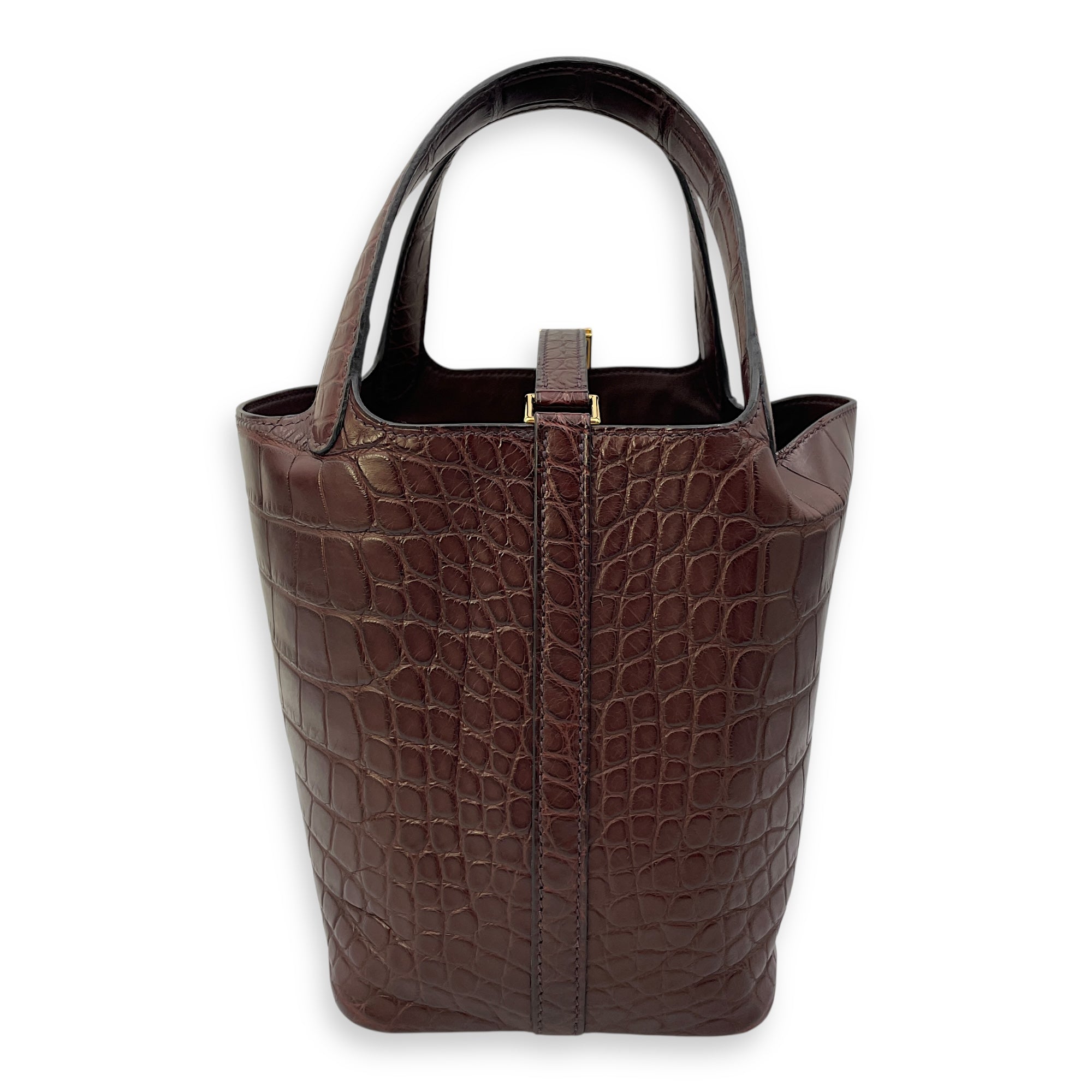 Picotin 18 Rouge Sellier in Matte Alligator, Gold hardware