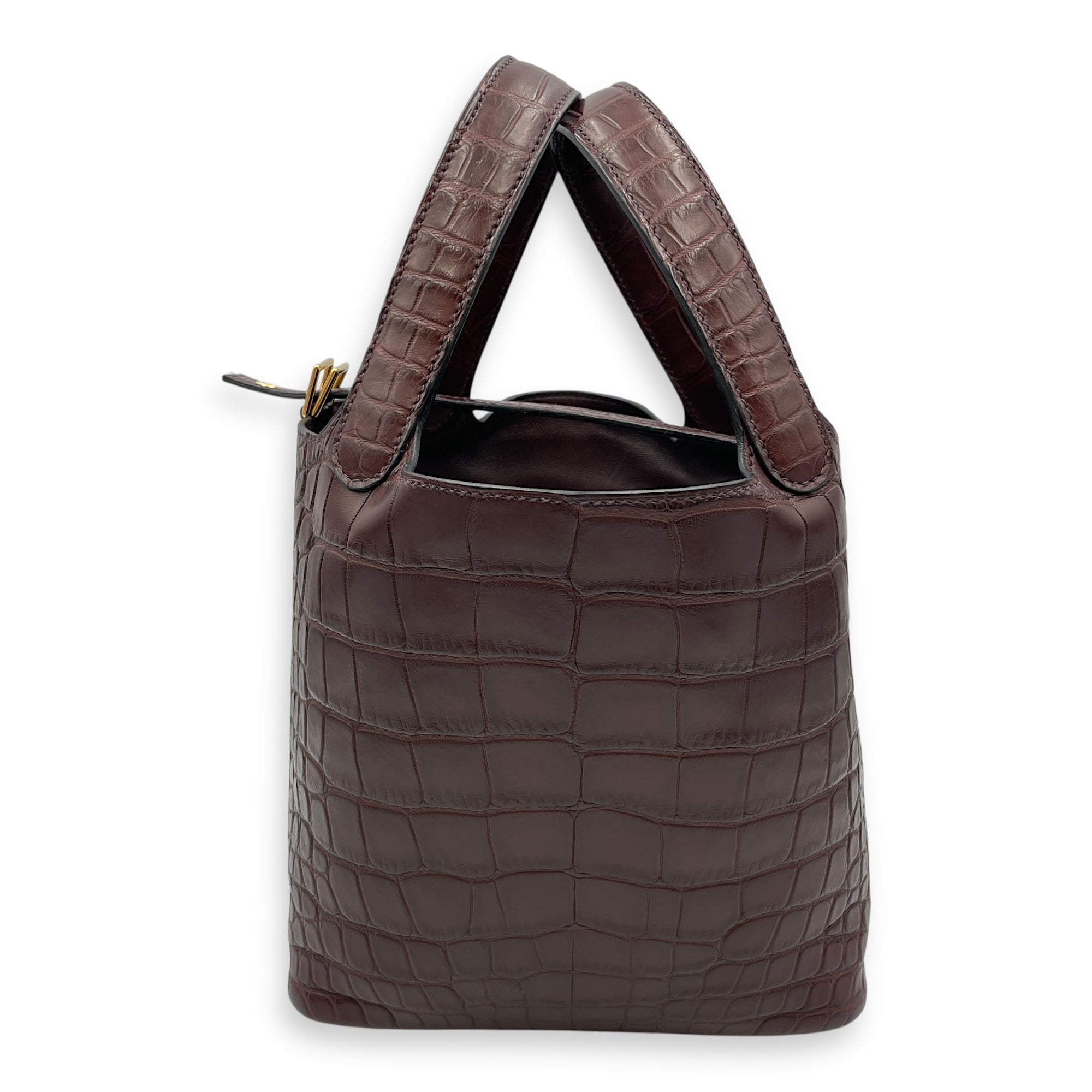 Picotin 18 Rouge Sellier in Matte Alligator, Gold hardware