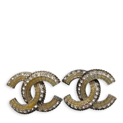 CC logo stud with diamonds Silver Earrings, Brushed Palladium hardware